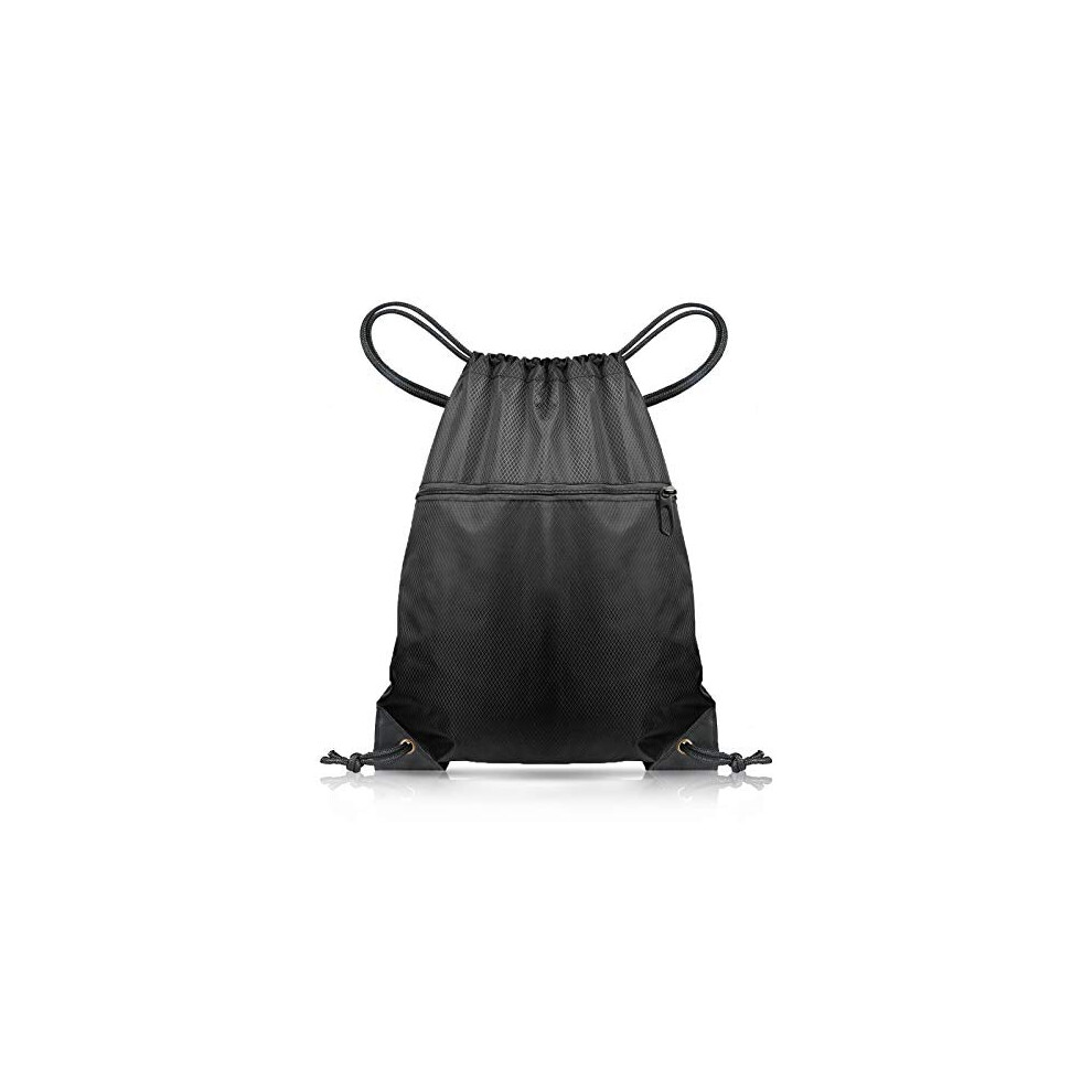 Drawstring Bags Large Black Sports Backpack String Swim Drawstring Gym PE Bags for Women Men Travel Beach School Bag with Waterproof for KidsBoysGirls