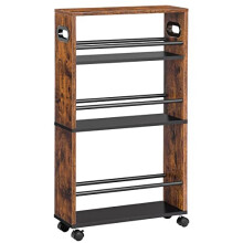 Slim Storage Trolley Narrow Kitchen Cart Slide Out Kitchen Trolley on Wheels 4tier Rolling Utility Cart with Handle for Small Space Bathroom Living