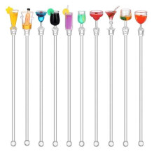 10Pcs Cocktail Drinks Tropical Drink Stirrers Acrylic Cocktail Cute Cocktail Sticks Drink Mixer Bar Stirring Mixing with Colorful Miniature Accessory