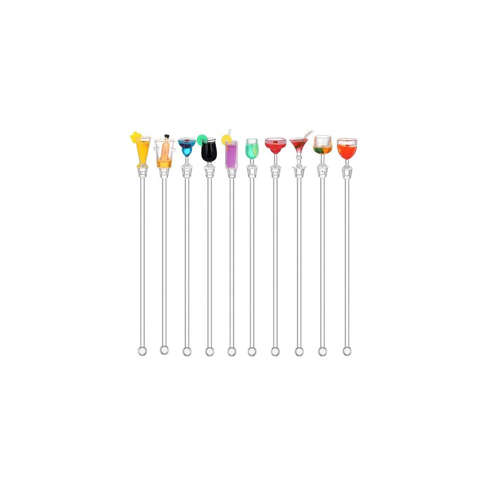 10Pcs Cocktail Drinks Tropical Drink Stirrers Acrylic Cocktail Cute Cocktail Sticks Drink Mixer Bar Stirring Mixing with Colorful Miniature Accessory