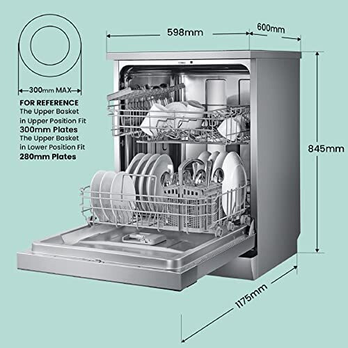 Freestanding Dishwasher FD1435EX with 14 place settings Full Size Whisper Quiet 44dB Wide LED Display Delay Start Half Load Function Flexible Racks 1