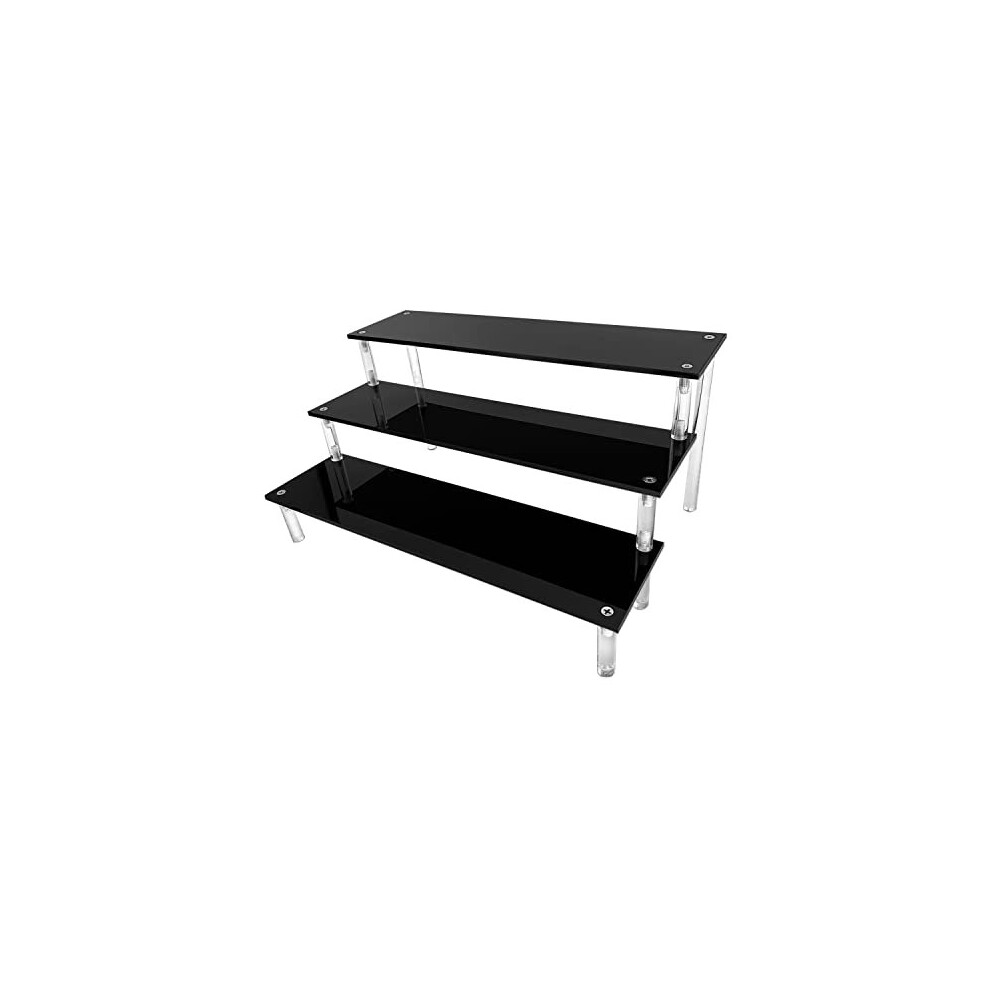 Acrylic RiserBlack Acrylic Shelf Riser 3 Tier Cupcake Display Stand Large Collection Organizer Shelf Stand for Cologne Perfume Food Desserts Holder