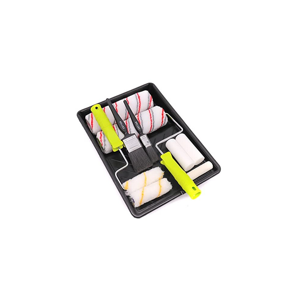 9 Inch Paint Roller and Tray Set Emulsion Non Drip Paint Roller Sleeves Gloss Paint Brushes Decorating Set for Ceiling Walls Doors Trim
