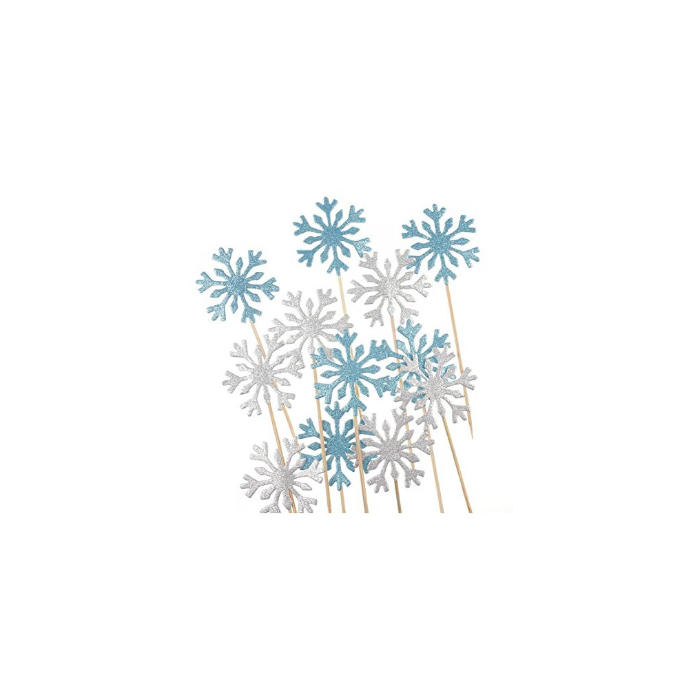 20 Pcs Frozen Cupcake Toppers ToothpicksSnowflake Cake ToppersCupcake Topper Toothpick Snowflake Cupcake for Birthday Wedding Party Cake Toppers