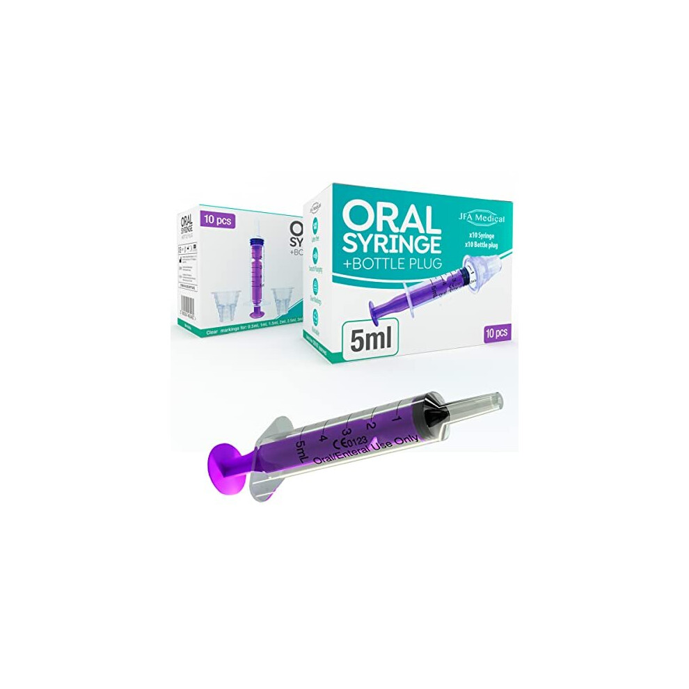 5ml Oral Medicine Syringe and Bottle Plug Box of 10 Suitable for Baby Children Pets