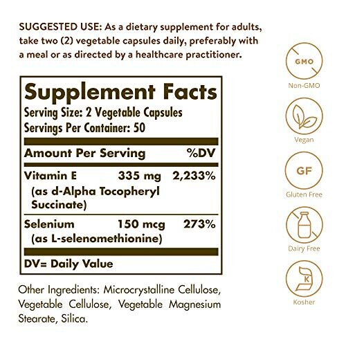 Solgar Vitamin E with Yeast Free Selenium Vegetable Capsules Pack of 100 1
