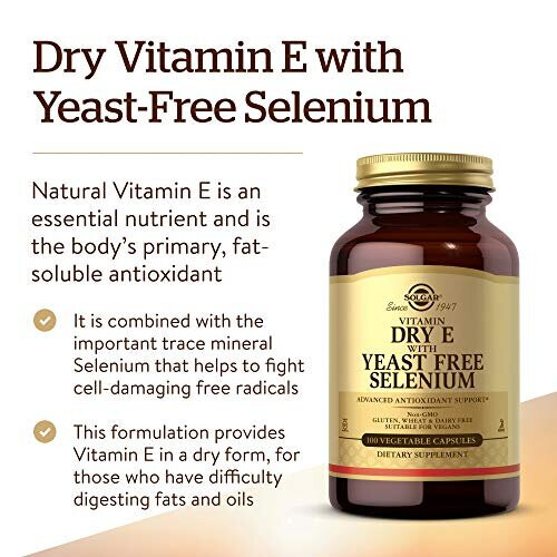 Solgar Vitamin E with Yeast Free Selenium Vegetable Capsules Pack of 100 2