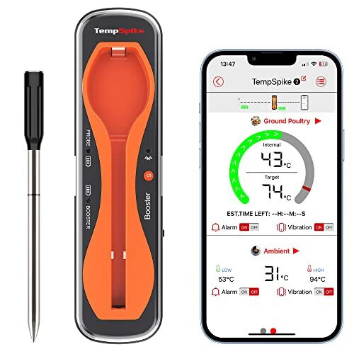 TempSpike 150m Range Truly Wireless Meat Thermometer Bluetooth Meat Thermometer for Air Fryers Cooking Grilling and Sous Vide Food Thermometer