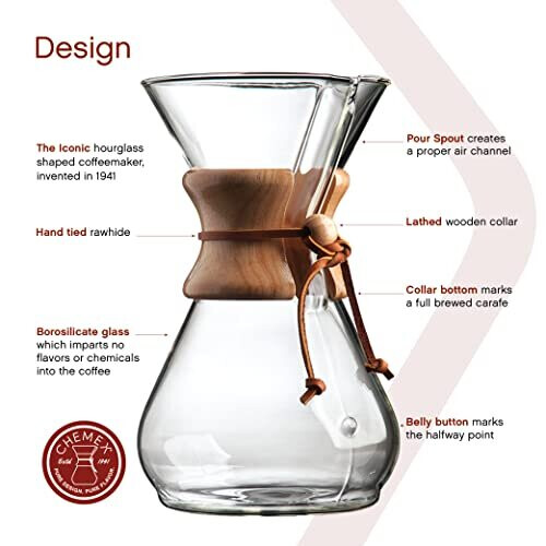 Chemex 8Cup Wood Neck Coffee Maker Clear 2