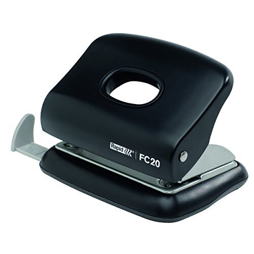 Rapid Fashion FC20 2 Hole Punch Punches up to 20 Sheets Adjustable Guide Bar Ergonomic Design Black 23256400