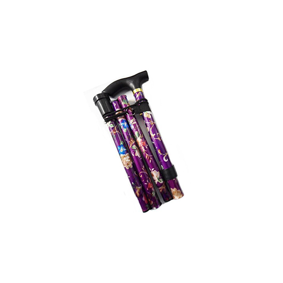 World Smallest Folding Walking Stick Purple Floral