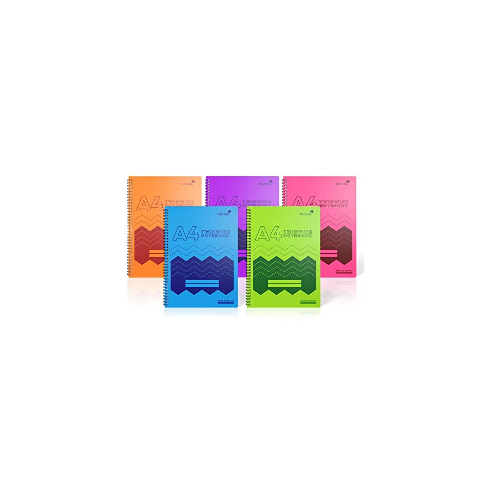 Silvine Polya4ac 160-Page A4 Wirebound Notebooks With Durable Wipe-Clean Covers - Assorted Pack Of 5
