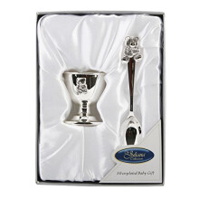 Silver Plated Teddy Spoon and Egg Cup New Baby Christening Gift for Boy or Girl 6305NT