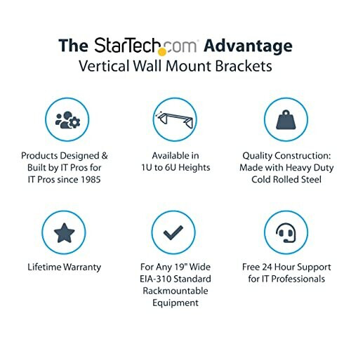 StarTech.com 4U Wall Mount Patch Panel Bracket 19 inch Steel Vertical Mounting Rack for Network and Data Equipment RK419WALLV 1