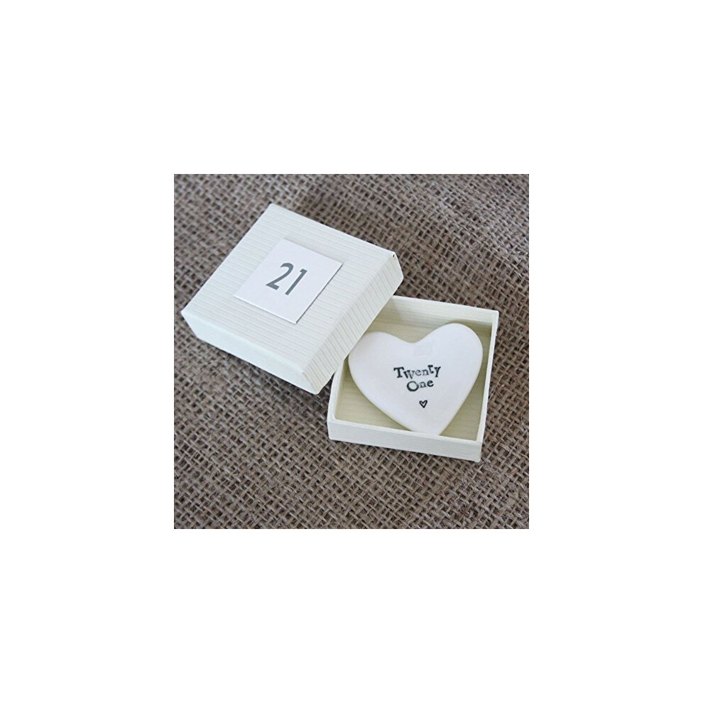Twenty One White Porcelain Heart Dish Gift 21st Birthday Gift
