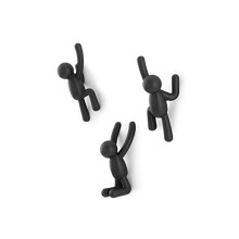 Buddy Wall Hooks Decorative Wall Mounted Hooks for Hanging Coats Scarves Bags Purses Backpacks Towels and More Set of 3 Black 10 Inch L x 75 Inch W x