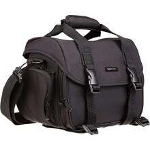 Amazon Basics Large Shoulder Bag for SLR Camera & Accessories, Black with Orange Interior - Fits 1 DSLR + 3 Lenses, Tablet Pocket