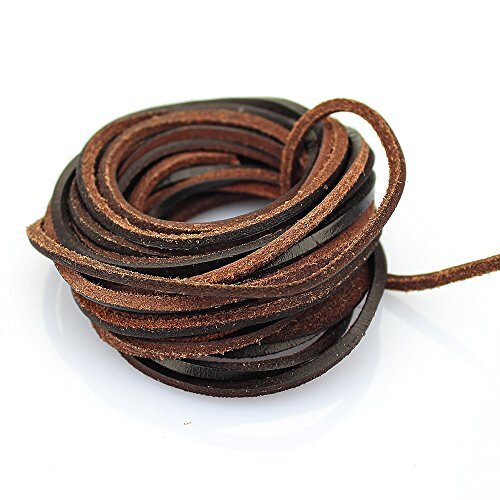LolliBeads (TM) 3mm Πλατύ Γνήσιο Δέρμα Σχοινί Στριφτού Σκούρο Καφέ Espresso (5 Γιάρδες)