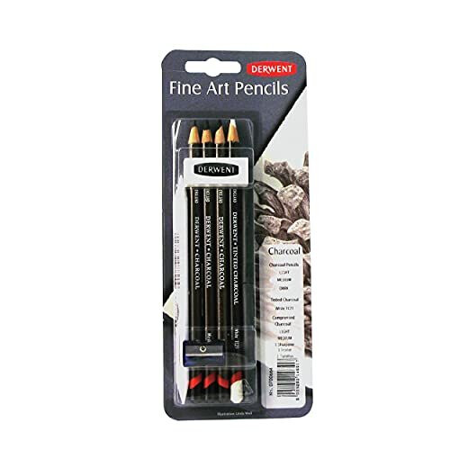 Derwent Charcoal Drawing Sampler Pack with Eraser and Sharpener Professional Quality 700664White6 Count Pack of 1