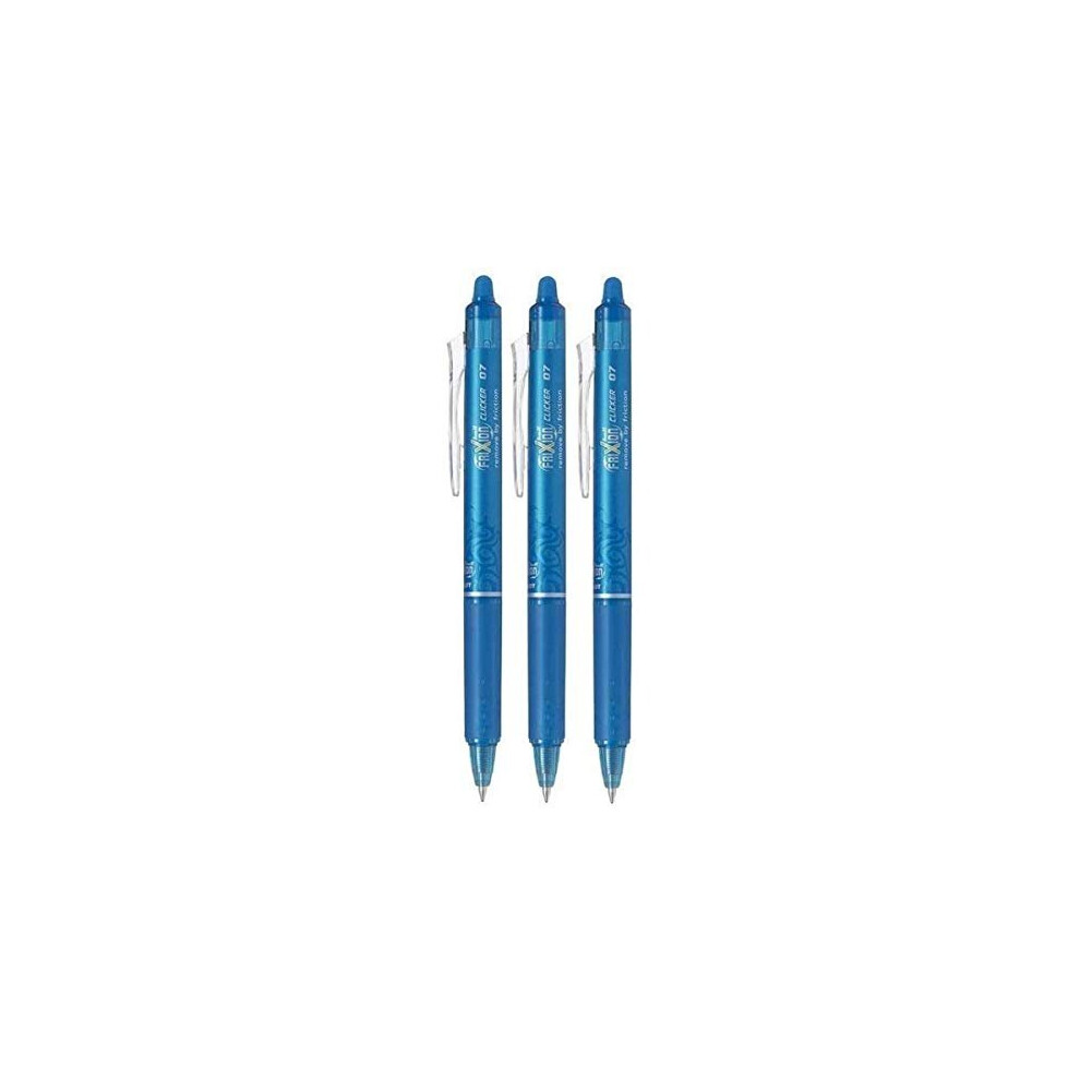 Light Blue Frixion Clicker Retractable Fine Rollerball Erasable Pens Pen 07mm Nib Tip 035mm Line BLRTFR7 Pack Of 3