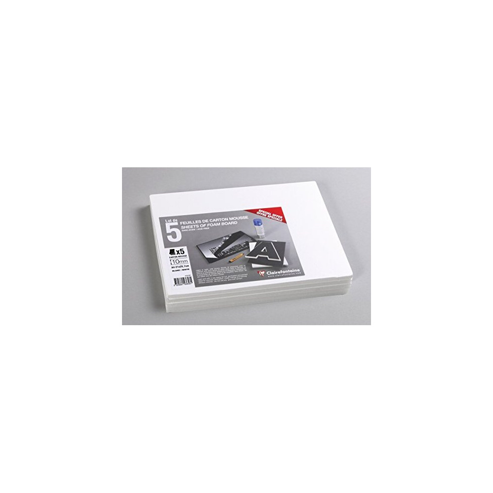 Ref 193658C Foam Board Pack of 5 Sheets A4 297 x 210mm in Size 10mm Thick Light Stiff Suitable for Decoration Framing ModelMaking