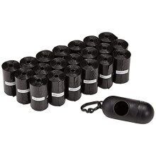Durable Unscented Dog Poop Bags with Dispenser and Leash Clip, Large 33 x 23 cm, Black