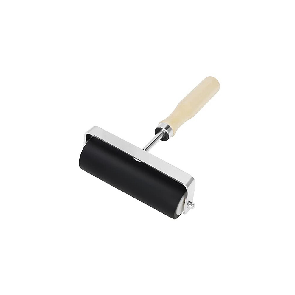 Rubber Printmaking Roller 10cm4 inches Black Hard Lino Brayer with Wooden Handle for Stamping Ink Paint Block Gluing Application