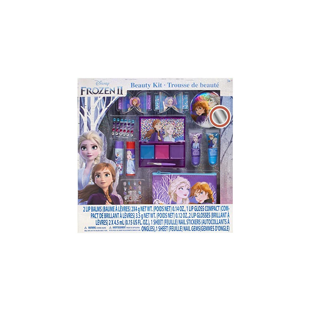 Townley Girl Disney Frozen 2 Super Sparkly Cosmetic Beauty 29 Pcs Makeup Set For Girls With Clips Press On Nail Lip Gloss Nail Stickers Lip Balm Nail