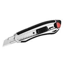 E84025 00 18 mm Aluminium Alloy Snap Off Blade Knife with Ergonomic Soft Grip Handle Black