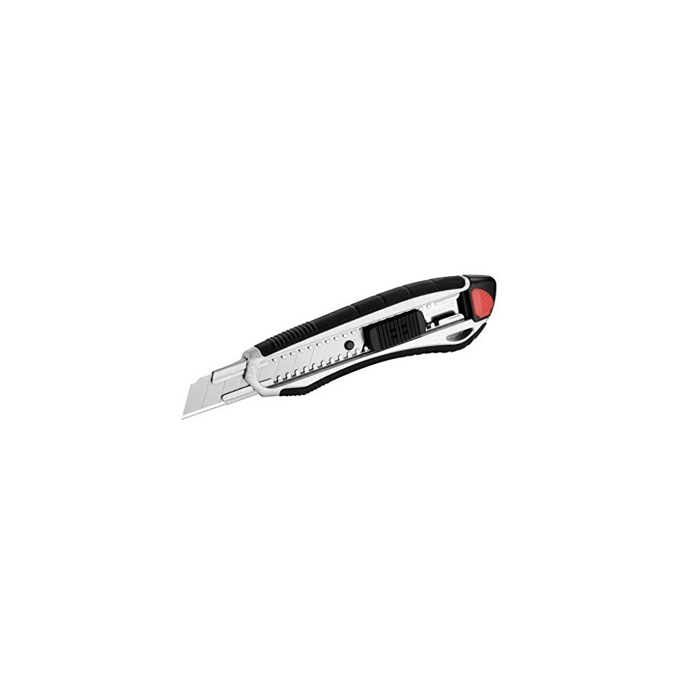 E84025 00 18 mm Aluminium Alloy Snap Off Blade Knife with Ergonomic Soft Grip Handle Black