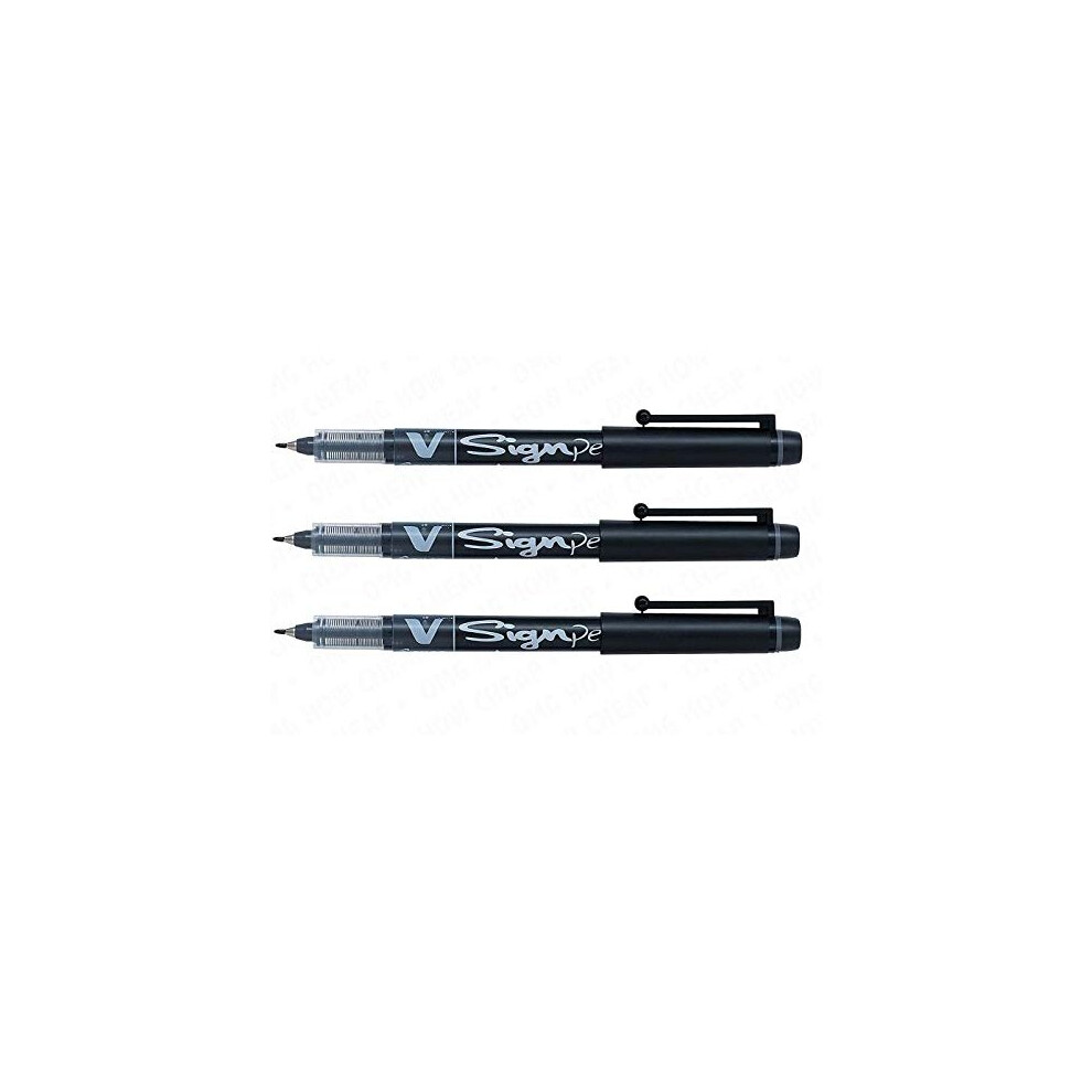 V Sign Pen 2mm Thick Tip Liquid Ink Pack of 3 Black