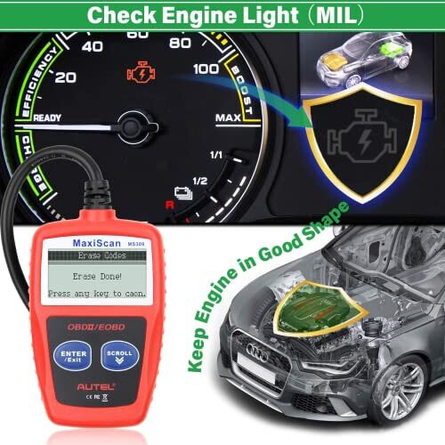 Autel MaxiScan MS309 OBD2 Code Reader Check Engine Fault Check Emission Monitor Status Clear Codes View Freeze Frame Data CAN Diagnostic Scan Tool for All 2