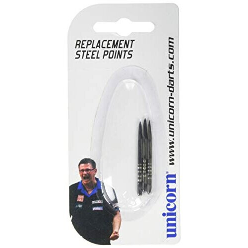 Unicorn Replacement Steel Dart Points Standard Length 5 Grooves Black 3 per Pack
