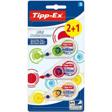 BIC Tipp-Ex Mini Pocket Correction Tape Set – 3 Ribbons, 5mm x 6m, Assorted Colours, Model 926396
