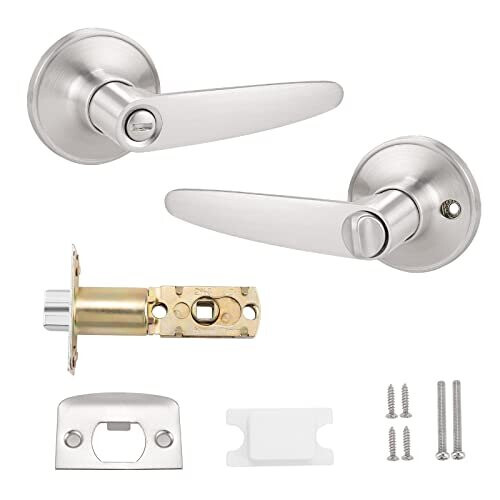Stainless Steel Door Lever Handle Keyless Privacy Door Lock for Bathroom  Bedroom Satin Nickel Interior Door Handle Knob on OnBuy