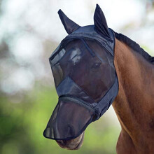 CareMaster Horse Fly Mask Long Nose with Ears Full Face Black Medium Cob