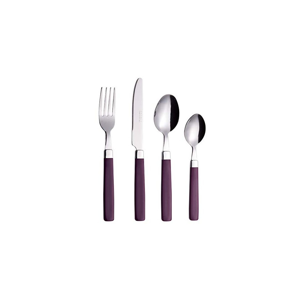 Cutlery Set 16pcs Stainless Steel Coloured Handles 4 x Forks 4 x Knives 4 x Table Spoons 4 x Tea Spoons WF23 Purple