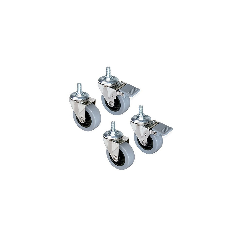 2037121 Pack Of 4 Grey Swivel Castors For Furniture 2 With Brake And 2 Without Brake 50Mm Diameter With M8x15 Bolt And Ball Bearings 8432393001586