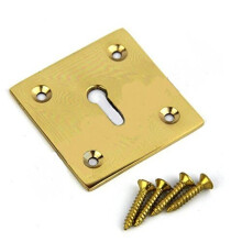 Square Keyhole Cover Escutcheon 50mm x 50mm Screws Polished Brass