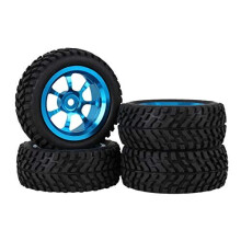 12mm Hex Blue Aluminum Alloy 7Spoke Wheel Rims Black 75mm Dia Beard Pattern Rubber Tyre for RC 110 On Road Car Pack of 4