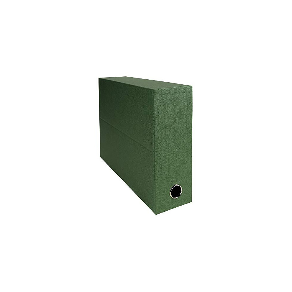 Ref 89523E Canvas Transfer Box 250 x 330mm in Size Suitable for Storing A4 Documents 90mm Spine Metal Finger Hole Spine Label Green