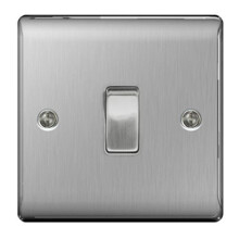 BG Nexus NBS Range Brushed Steel Switches Sockets Full Range of Matching Items 1 Gang 2 Way Light Switch