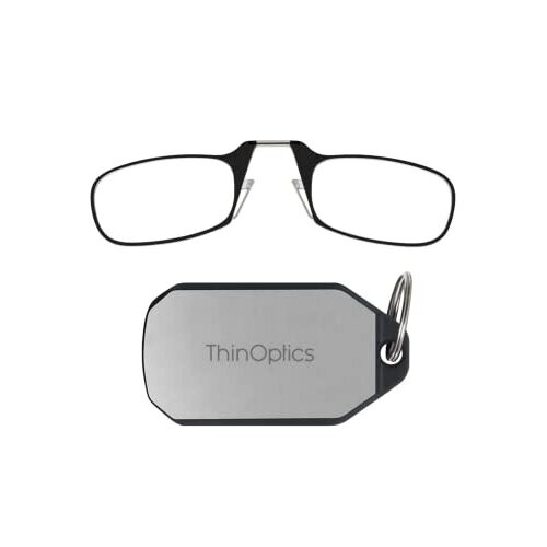 Reading Glasses 200 Black Frames With Keychain Case Compact Foldable Rectangular Glasses Clipon Nose 200 Strength With FlexFit Technology