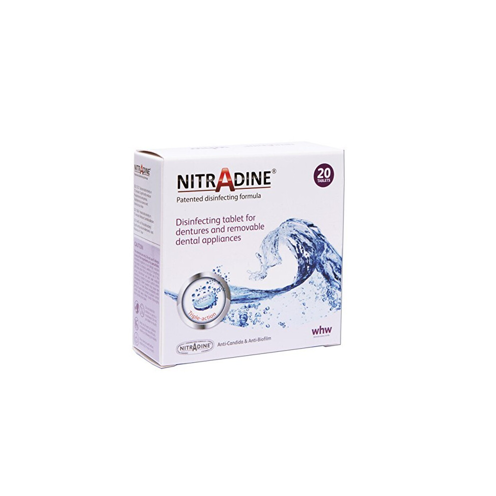 Nitradine 20 Tablets For Cleaning Disinfecting Dentures Orthodontic Dental Appliances 10 Weeks Supply