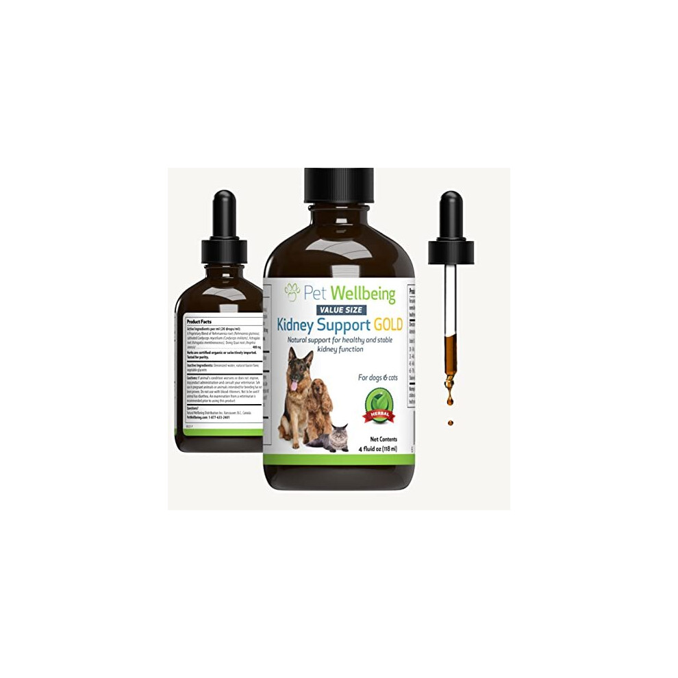 Kidney Support Gold for Dogs Cats VetFormulated Supports Healthy Kidney Function Natural Herbal Supplement 4 oz 118 ml