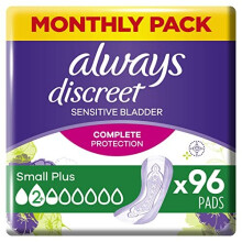 Always Discreet Women Small Plus Incontinence Pads, 96 Moderate Absorbency (16 x 6 packs) Odour Neutraliser for Sensitive Bladder
