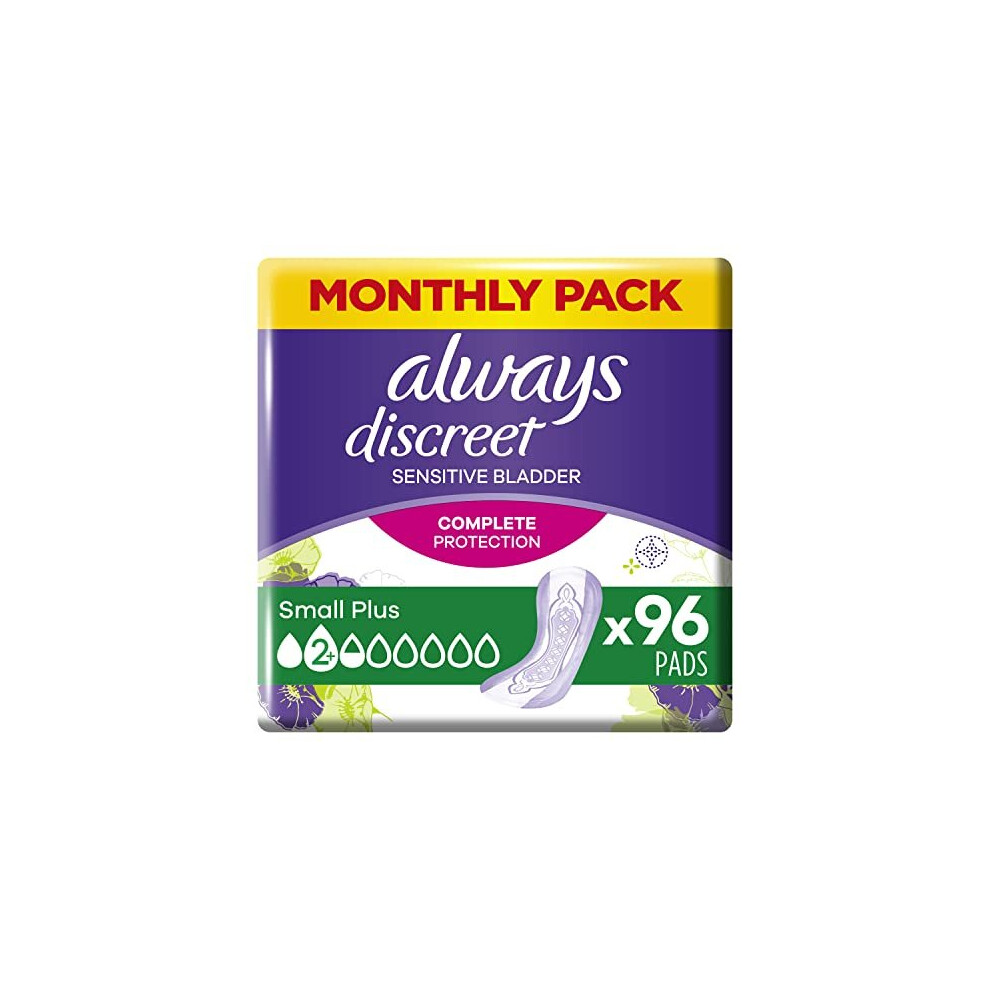 Discreet Incontinence Pads Women Small Plus 96 Moderate Absorbency Pads 16 x 6 Packs Odour Neutraliser For Sensitive Bladder