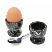 Set of 2 Marble Egg Cups Hand Carved Black Marble
