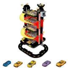 Metro City 5 Level Tower Garage With 5 Die Cast Cars Parking Multi Storey Toy Garage Playset With Car Ramps Working Lift Helipad Parking Bays And
