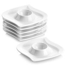 MALACASA Series Elvira 6Piece 4 Egg Cups Holder Ivory White Porcelain China Egg Stand Plates 105 105 25cm